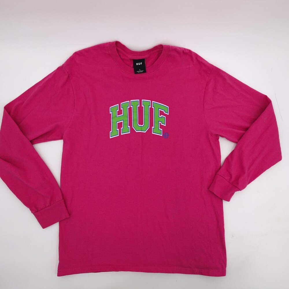 HUF Shirt Womens Large Pink T-Shirt Graphic Skateboard Long Sleeve Pullover